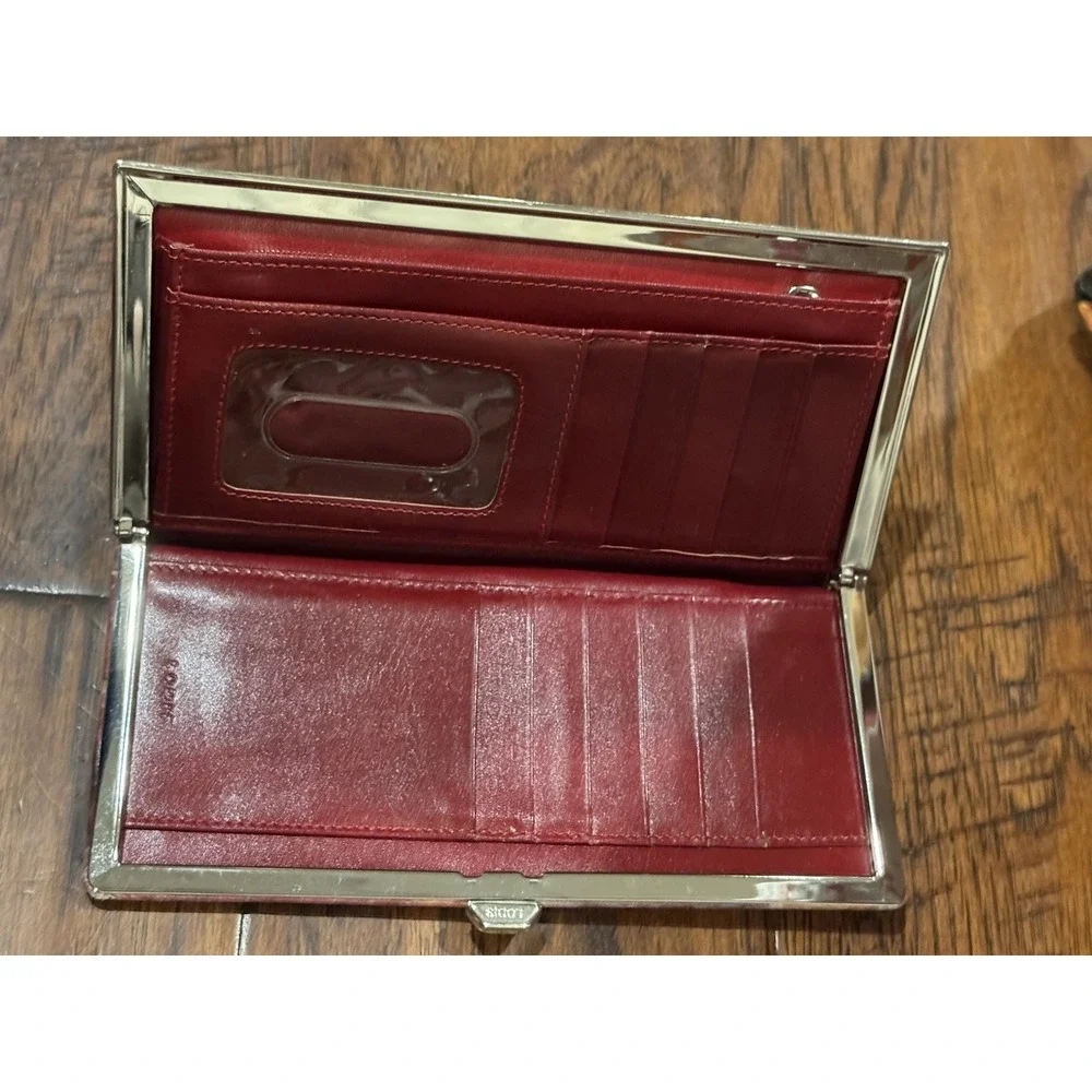 LODIS Genuine Leather Framed Clutch Wallet Watercolor Print Vintage
